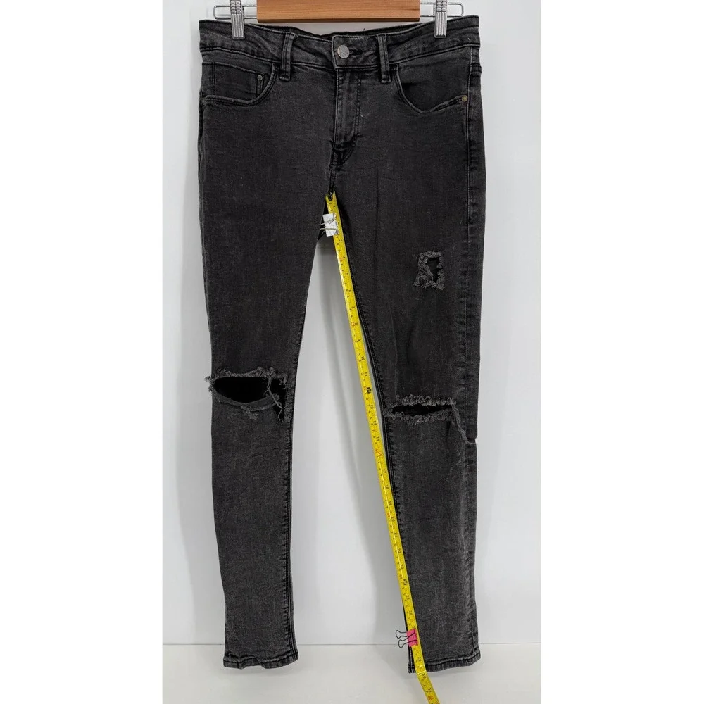 Bershka‎ Super Skinny Fit Distressed Jeans Black Faded Ripped Women's Sz 31 x 30